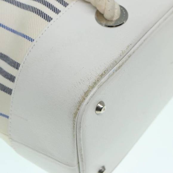 BURBERRY Rope handle Hand Bag Canvas Leather White Blue Silver Auth 92982 - Picture 9 of 16